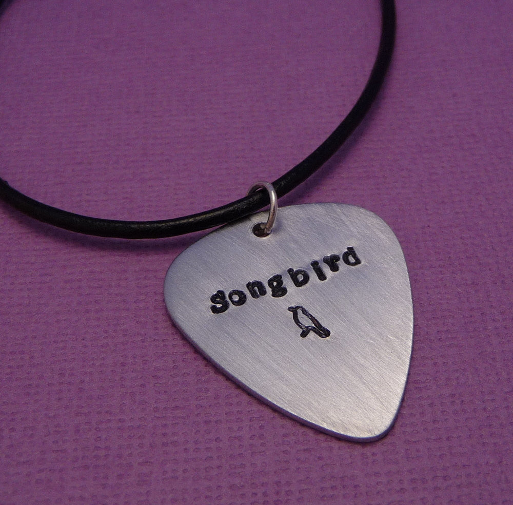 Glee Inspired - Songbird - A Hand Stamped Aluminum Guitar Pick Necklace