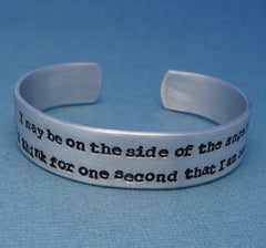 Sherlock Inspired - I May Be On The Side Of The Angels... - A Hand Stamped Aluminum Bracelet