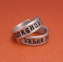 Game of Thrones Inspired - Valar Morghulis and Valar Dohaeris - A Pair of Hand Stamped Aluminum Rings