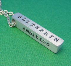 Harry Potter Inspired - Slytherin Attributes - A Hand Stamped Aluminum Bar Necklace