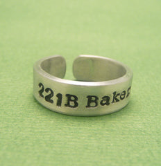 Sherlock Inspired - 221B Baker St. - Hand Stamped Aluminum Rings