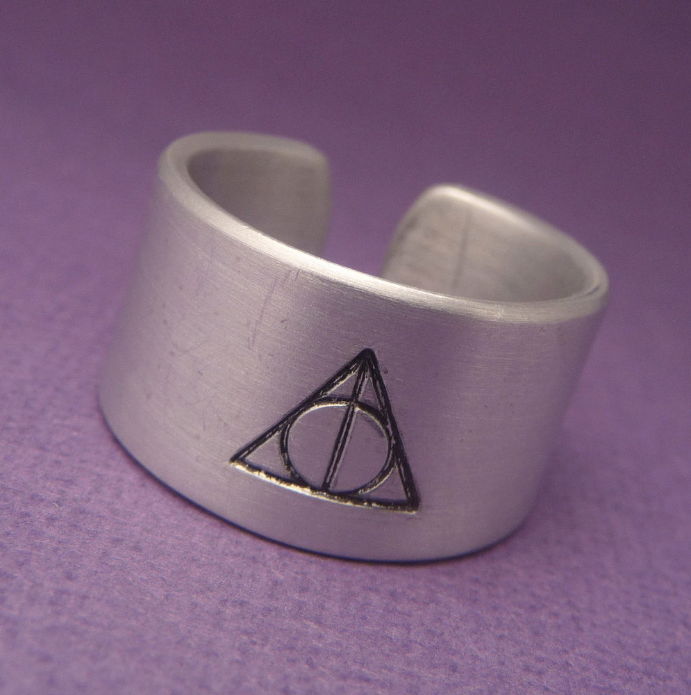 Harry Potter Inspired - Deathly Hallows - A Hand Stamped Aluminum Ring