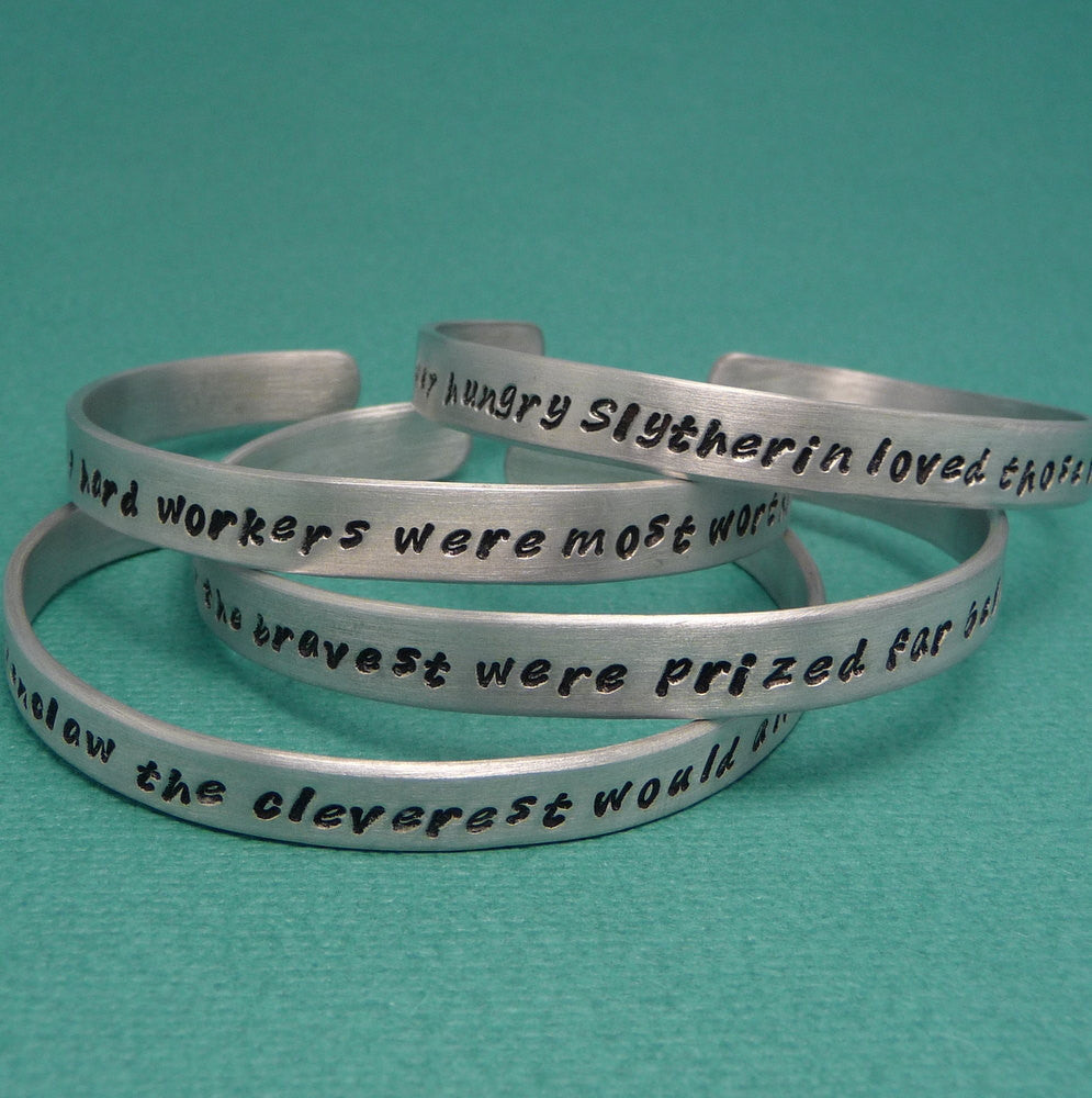 Harry Potter Inspired - CHOOSE ONE - Sorting Hat Song - A Hand Stamped Aluminum Bracelet