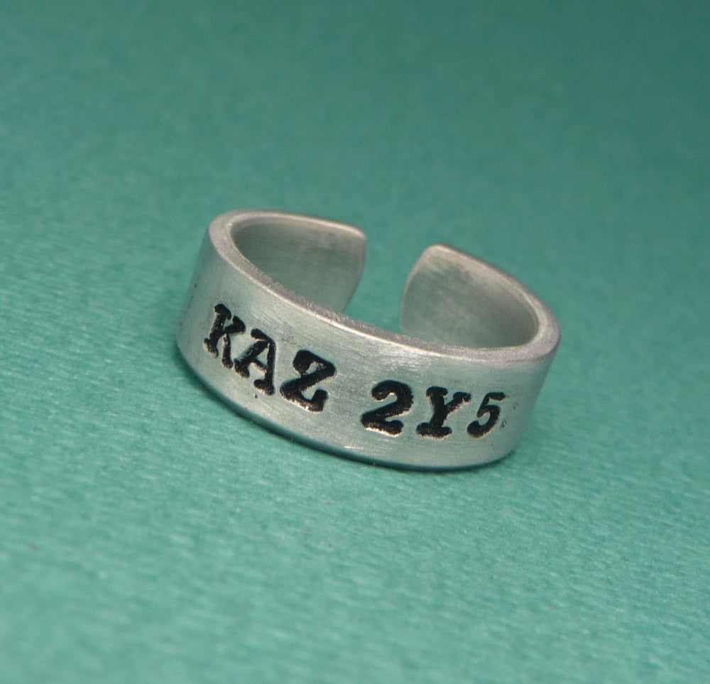 Supernatural Inspired - KAZ 2Y5 - A Hand Stamped Aluminum Ring