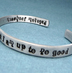 Harry Potter Inspired - I Solemnly Swear That I Am Up To No Good. Mischief Managed - A Double-Sided Hand Stamped Aluminum Cuff Bracelet