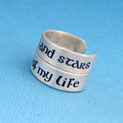 Game of Thrones Inspired - My Sun and Stars & Moon of My Life - A Set of 2 Hand Stamped Sterling Silver Rings