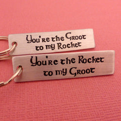 Guardians of the Galaxy Inspired - Rocket to my Groot & Groot to my Rocket - A Set of 2 Hand Stamped Keychains in Aluminum or Copper