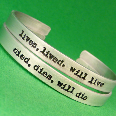 Bioshock Infinite Inspired - Lives, Lived, Will Live & Dies, Died, Will Die - A Set of 2 Hand Stamped Bracelets in Aluminum or Sterling Silver