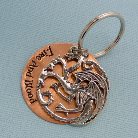 Game Of Thrones - Fire And Blood - A Hand Stamped Keychain in Aluminum or Copper