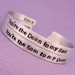 Supernatural Inspired - You're The Sam to my Dean. Jerk & The Dean to my Sam. Bitch - A Set of 2 Hand Stamped Bracelets