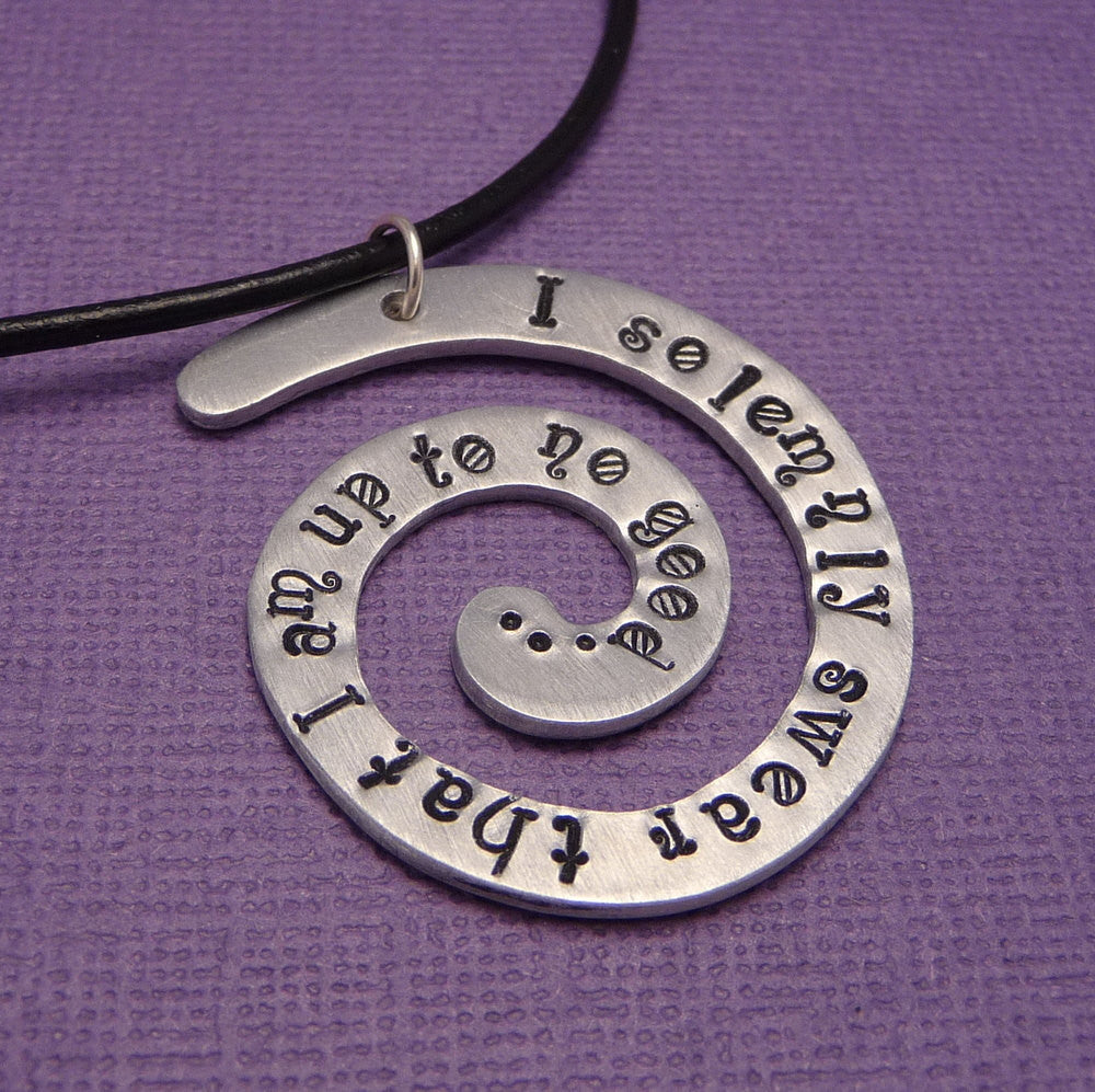 Harry Potter Inspired - I Solemnly Swear That I Am Up To No Good - A Hand Stamped Aluminum Spiral Necklace