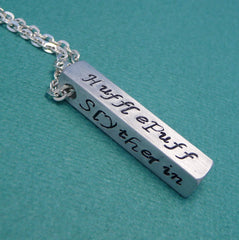 CLEARANCE - Harry Potter Inspired - Hogwarts Houses - A Hand Stamped Aluminum Bar Necklace