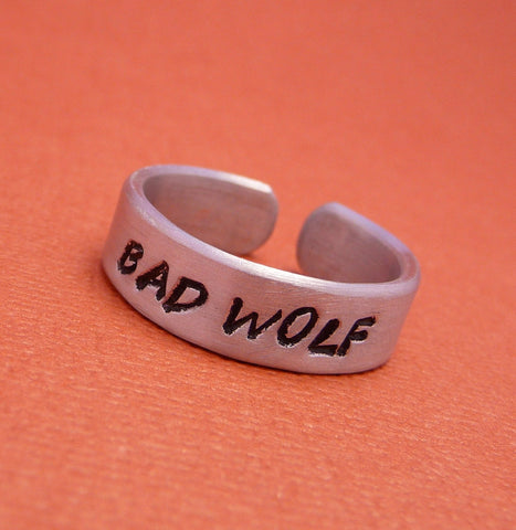 Doctor Who Inspired - Bad Wolf - A Hand Stamped Aluminum Ring