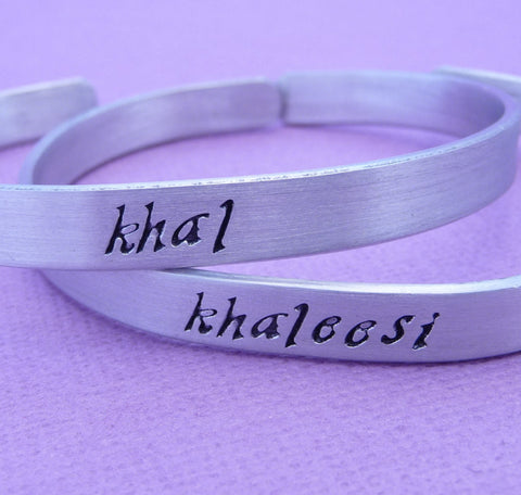 Game of Thrones Inspired - Khal & Khaleesi - A Pair of Hand Stamped Bracelets in Aluminum or Sterling Silver