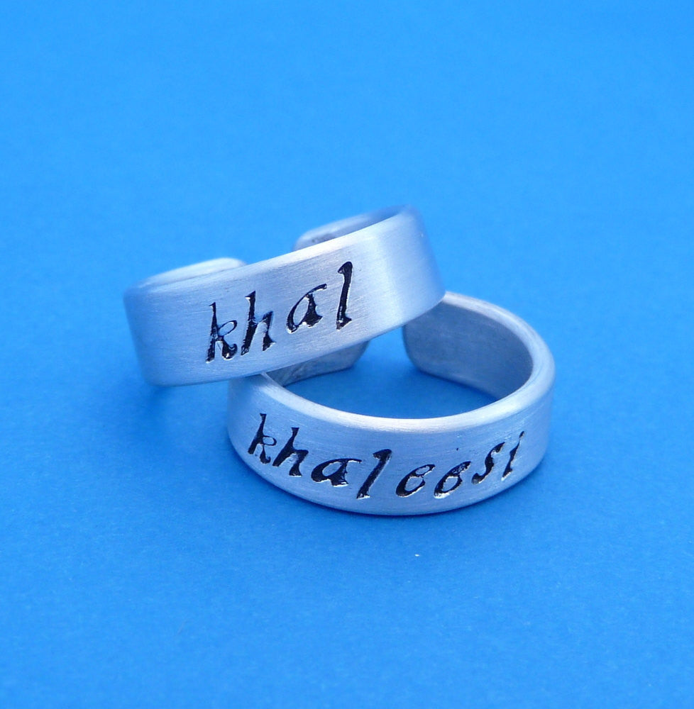 Game of Thrones Inspired - Khal and Khaleesi -  A Pair of Hand Stamped Aluminum Rings