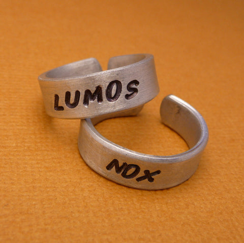 Harry Potter Inspired - Lumos & Nox - A Pair of Hand Stamped Aluminum Rings