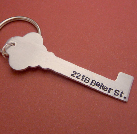 Sherlock Holmes Inspired - 221 B Baker St. - A Hand Stamped Aluminum Keychain