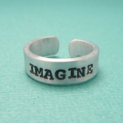John Lennon Inspired - Imagine -  A Hand Stamped Aluminum Ring