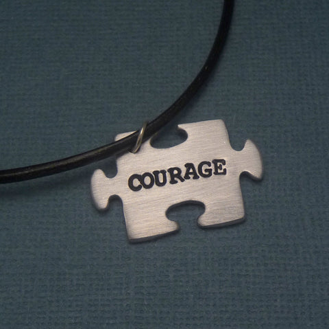 Glee Inspired - Courage - A Hand Stamped Aluminum Puzzle Piece Necklace