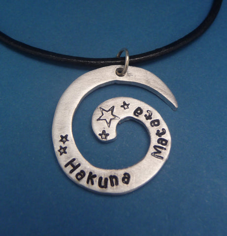 Lion King Inspired - Hakuna Matata - A Hand Stamped Aluminum Spiral Necklace