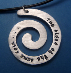 Merlin Inspired - Two Sides Of The Same Coin - A Hand Stamped Aluminum Spiral Necklace