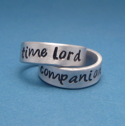 Doctor Who Inspired - Time Lord & Companion - A Pair of Hand Stamped Aluminum Rings