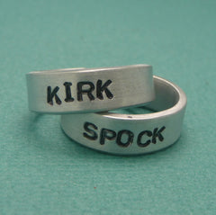 Star Trek Inspired - Kirk & Spock - A Pair of Hand Stamped Aluminum Rings