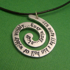 Doctor Who Inspired - It's more like a big ball of wibbly wobbly...timey wimey...stuff - A Hand Stamped Aluminum Spiral Necklace