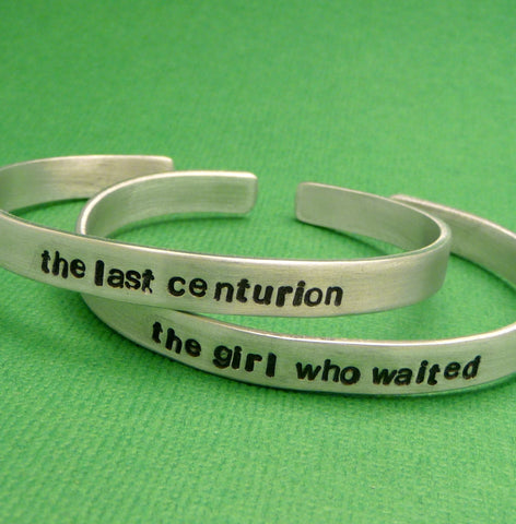 Doctor Who Inspired - The Last Centurion & The Girl Who Waited - A Pair of Hand Stamped Bracelets in Aluminum or Sterling Silver