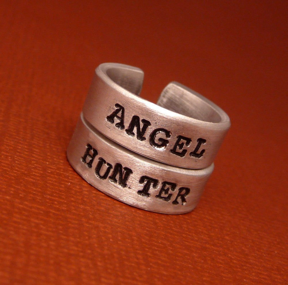 Supernatural Inspired - Angel & Hunter - A Pair of Hand Stamped Aluminum Rings