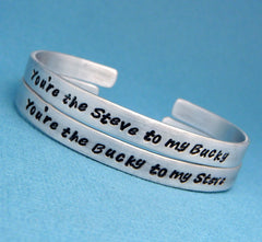 Captain America Inspired - Steve to my Bucky & Bucky to my Steve - A Set of 2 Hand Stamped Bracelets in Aluminum or Sterling Silver