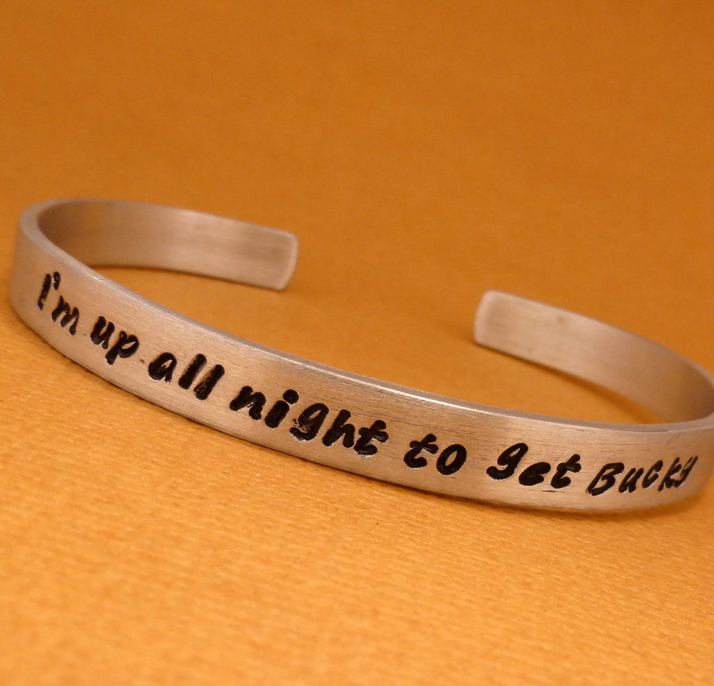 Captain America Inspired - I'm up all night to get Bucky - A Hand Stamped Bracelet in Aluminum or Sterling Silver